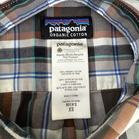Patagonia Shirt Men's XS Button Front Plaid 100% Organic Cotton Gray Brown - Picture 4 of 9